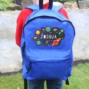 Kid's Personalised Space Blue Backpack Bag School Nursery