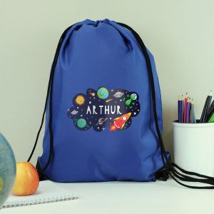 Personalised Space Themed Blue Kit Bag School, P.E, Swim