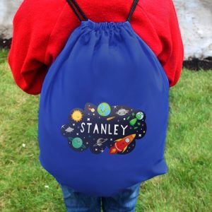 Personalised Space Themed Blue Kit Bag School, P.E, Swim