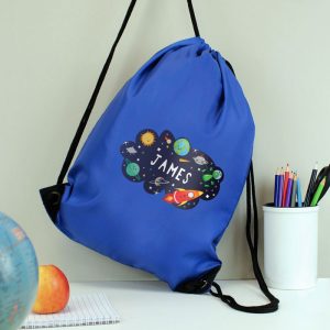 Personalised Space Themed Blue Kit Bag School, P.E, Swim