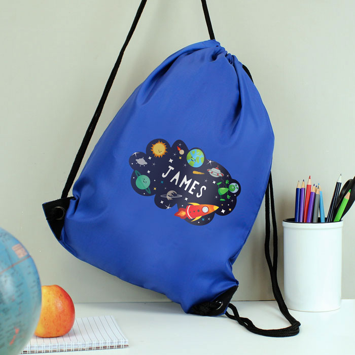 Personalised Space Themed Blue Kit Bag School, P.E, Swim