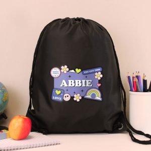 Personalised Good Vibes Black PE Kit Swim School Bag