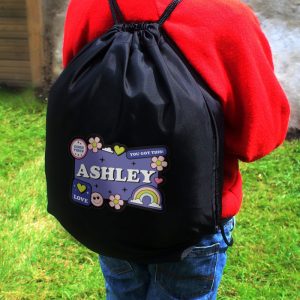 Personalised Good Vibes Black PE Kit Swim School Bag