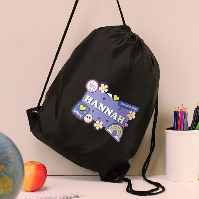Personalised Good Vibes Black PE Kit Swim School Bag