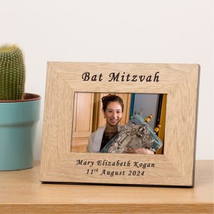 Personalised Bat Mitzvah Oak Finish Photo Frame 6x4 Inch