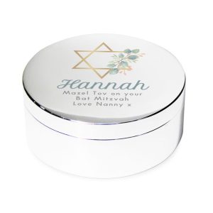 Girl's Personalised Bat Mitzvah Silver Plated Trinket Box