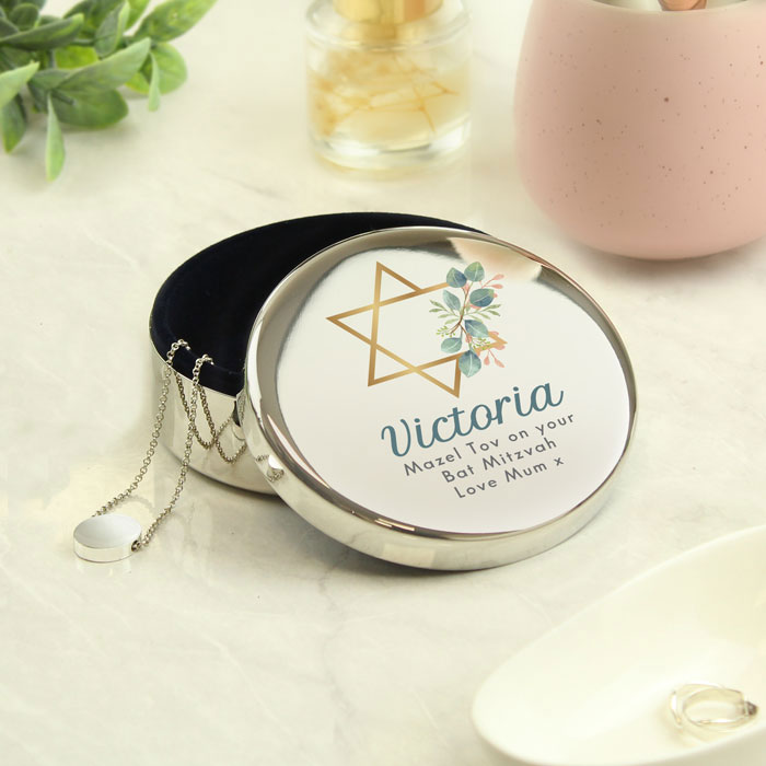 Girl's Personalised Bat Mitzvah Silver Plated Trinket Box