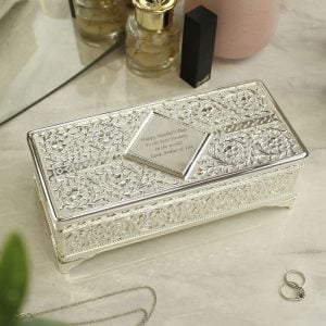 Personalised Antique Silver Plated Ornate Jewellery Box