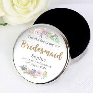 Personalised Floral Bridesmaid Flower Girl Round Trinket Box