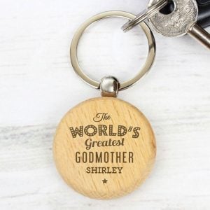 Personalised The World's Greatest Godparent Wooden Keyring
