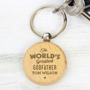 Personalised The World's Greatest Godparent Wooden Keyring