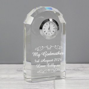 Personalised Godparent Heart Swirl Crystal Clock