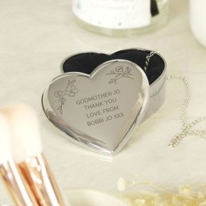 Personalised Godmother Silver Plated Heart Trinket Box
