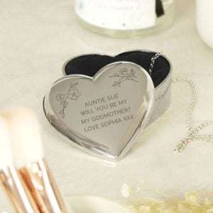 Personalised Godmother Silver Plated Heart Trinket Box