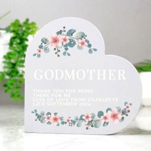 Personalised Wooden Free Standing Godmother Heart Ornament