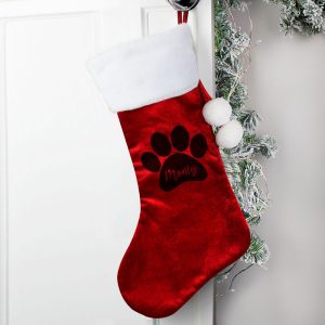 Personalised Paw Print Red Christmas Stocking Cat, Dog Etc.