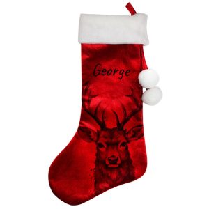 Personalised Stag Red Christmas Stocking