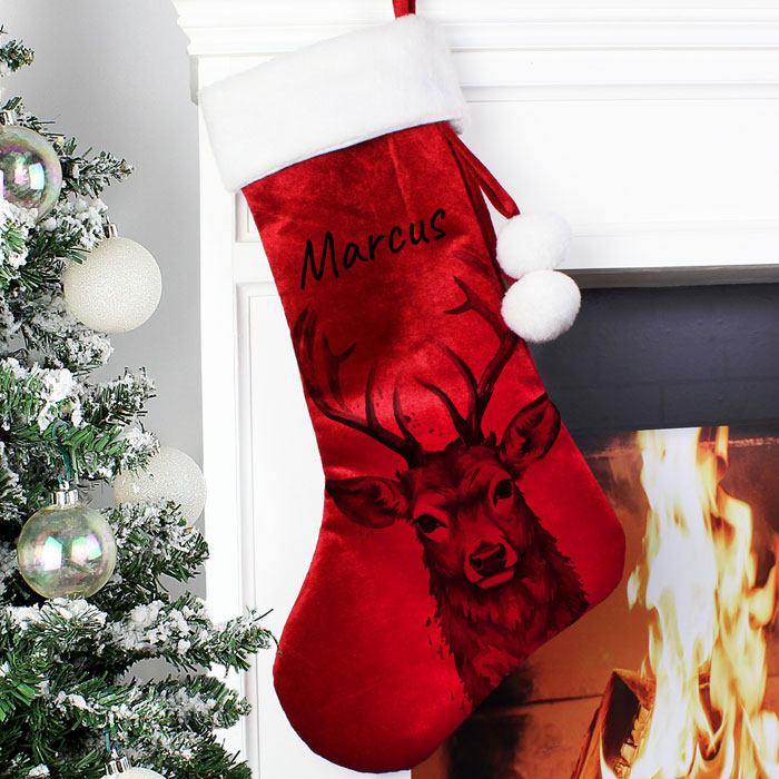 Personalised Stag Red Christmas Stocking