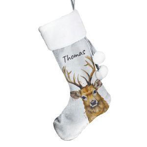 Personalised Stag Silver Grey Christmas Stocking