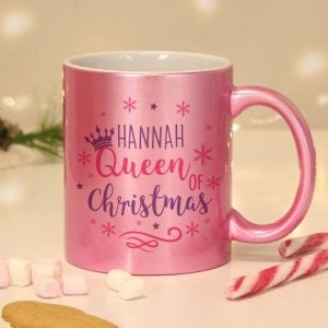 Personalised Queen Of Christmas Pink Ceramic Mug