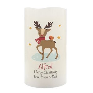 Personalised Christmas Reindeer LED Flameless Candle