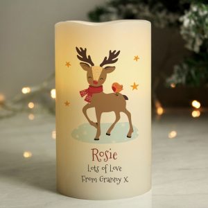 Personalised Christmas Reindeer LED Flameless Candle