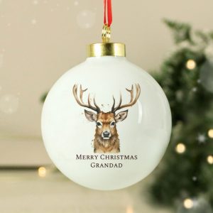 Personalised Watercolour Stag Christmas Tree Bauble