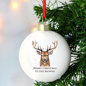 Personalised Watercolour Stag Christmas Tree Bauble