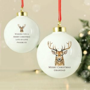 Personalised Watercolour Stag Christmas Tree Bauble