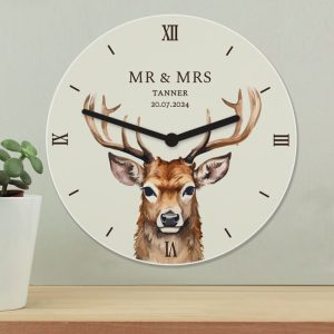Personalised Watercolour Stag Wooden Wall Clock
