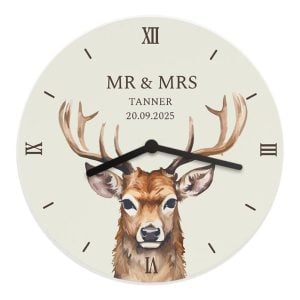 Personalised Watercolour Stag Wooden Wall Clock