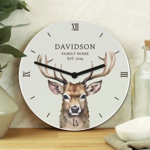 Personalised Watercolour Stag Wooden Wall Clock