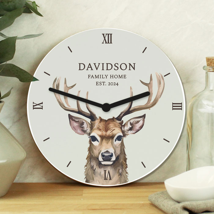 Personalised Watercolour Stag Wooden Wall Clock