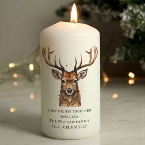 Personalised Watercolour Stag Wax Pillar Candle