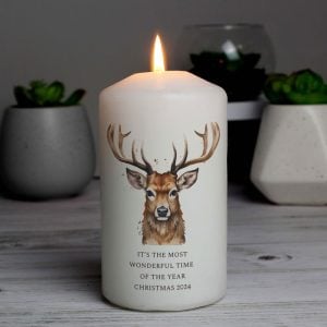Personalised Watercolour Stag Wax Pillar Candle