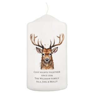 Personalised Watercolour Stag Wax Pillar Candle