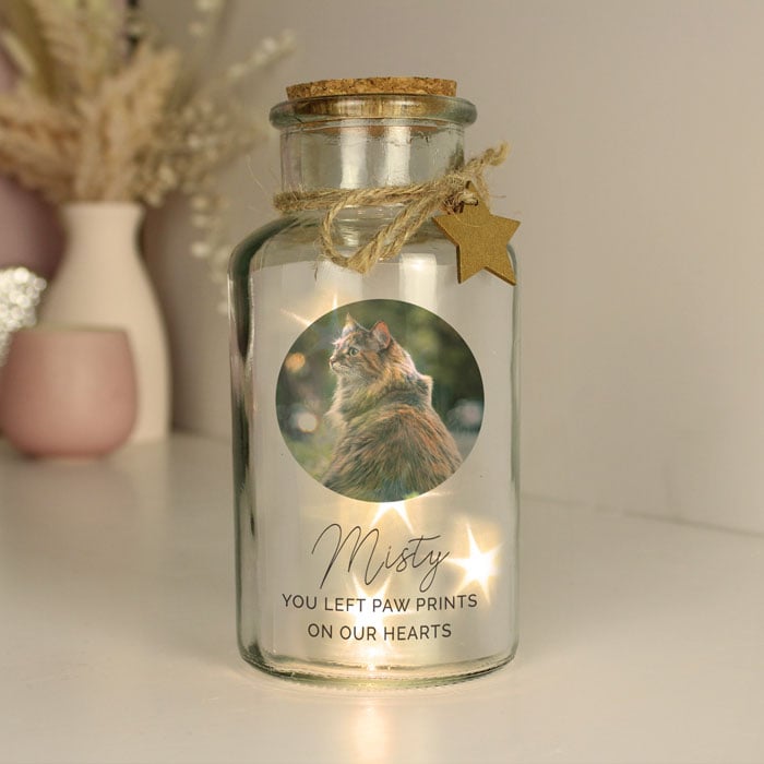 Personalised Photo Upload LED Jar Pet Cat Memorial Gift