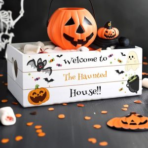 Personalised Halloween Wooden Trick or Treat Crate Boo Box