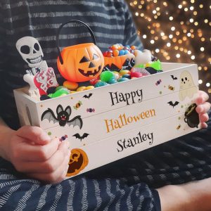 Personalised Halloween Wooden Trick or Treat Crate Boo Box