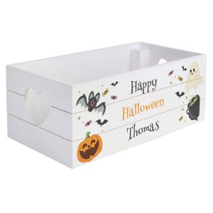 Personalised Halloween Wooden Trick or Treat Crate Boo Box