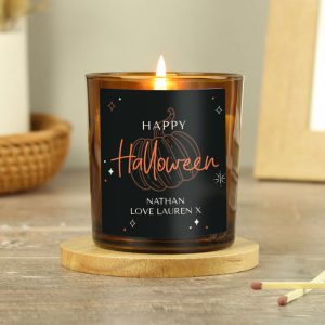 Personalised Pumpkin Amber Glass Halloween Candle