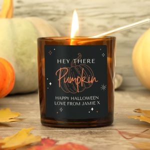 Personalised Pumpkin Amber Glass Halloween Candle