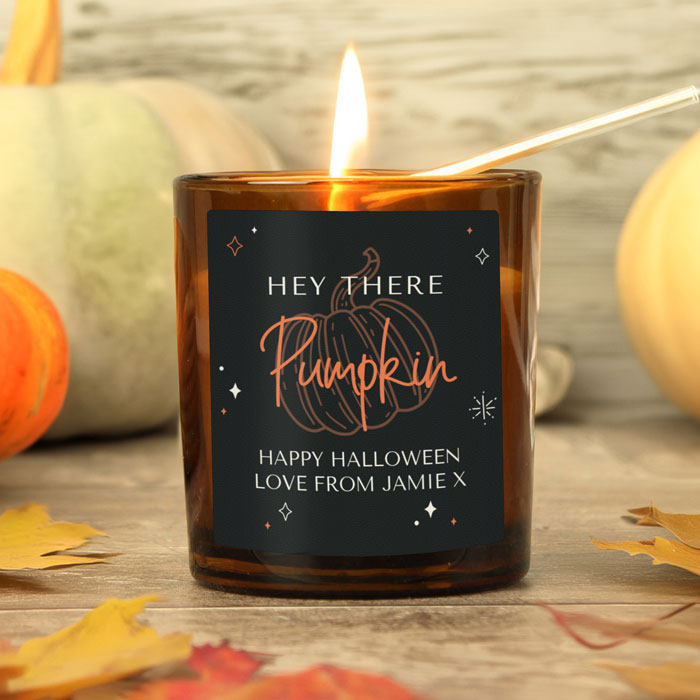 Personalised Pumpkin Amber Glass Halloween Candle