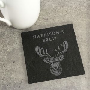 Personalised Highland Stag Slate Coaster