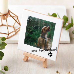 Personalised Dog Memorial Plaque Photo Upload Tile & Easel