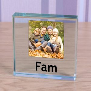 'Fam' Photo Upload Glass Keepsake Gift Token