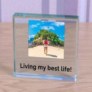 Living My Best Life Photo Upload Glass Block Keepsake Gift