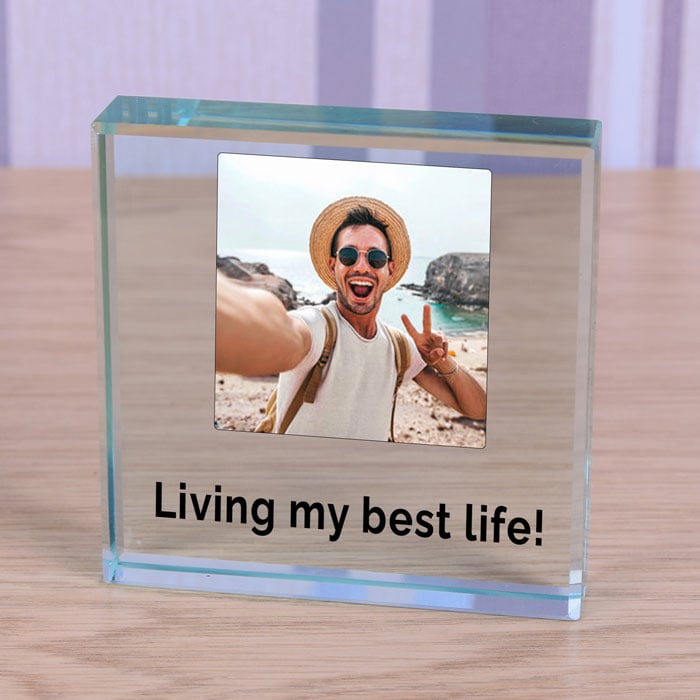 Living My Best Life Photo Upload Glass Block Keepsake Gift
