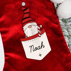 Boy's Personalised Red Christmas Stocking Gonk Family