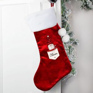 Boy's Personalised Red Christmas Stocking Gonk Family